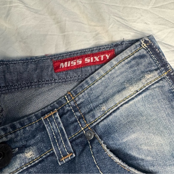MISS SIXTY Y2K Denim Boot Cut Jeans Distressed Women’s 30 UNIQUE POCKETS - Picture 7 of 13